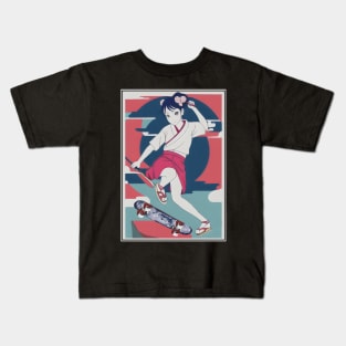 Kunoichi On Skateboard Kids T-Shirt